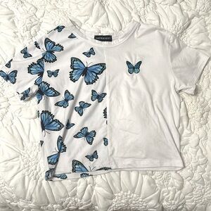 Half-and-half monarch butterfly crop top